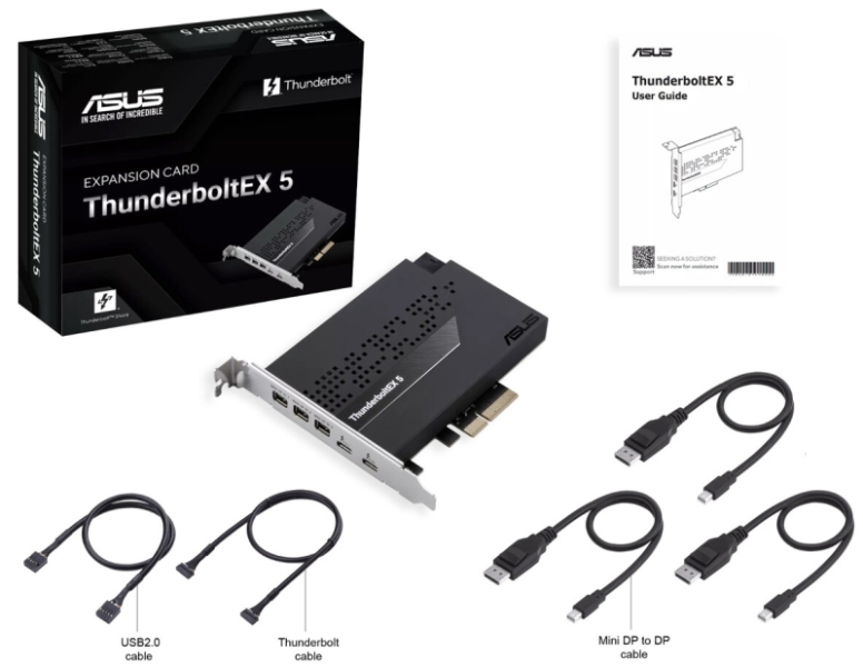 Asus представила карту расширения ThunderboltEX 5 — она превращает PCIe 4.0 x4 в два Thunderbolt 5 и три mini-DP