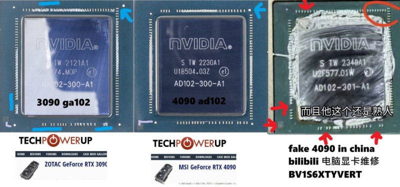 В Китае начали всплывать поддельные GeForce RTX 4090 с чипами от RTX 3090 — умельцы даже перебивают маркировку GPU
